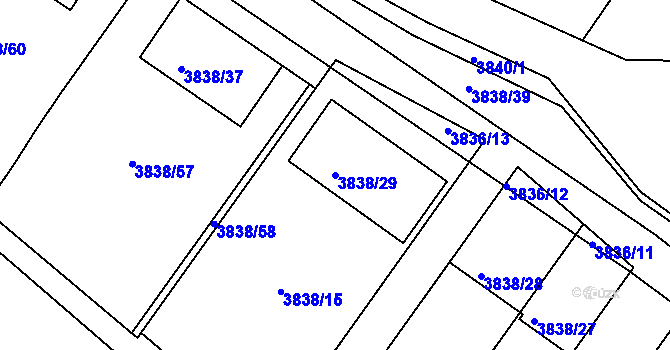 Parcela st. 3838/29 v KÚ Velké Meziříčí, Katastrální mapa