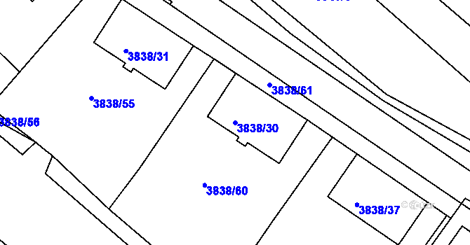 Parcela st. 3838/30 v KÚ Velké Meziříčí, Katastrální mapa