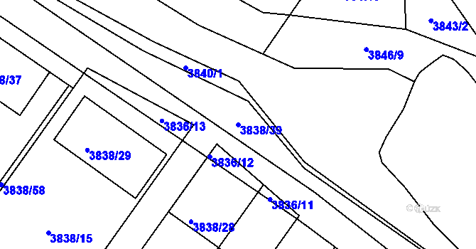 Parcela st. 3838/39 v KÚ Velké Meziříčí, Katastrální mapa
