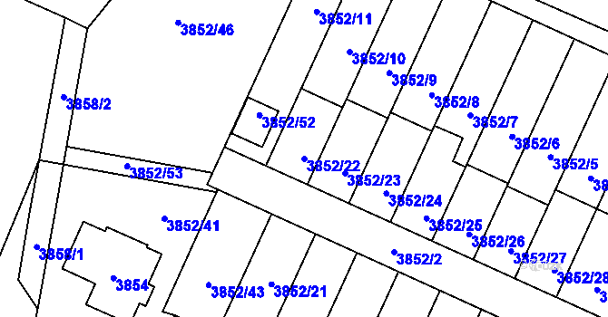 Parcela st. 3852/22 v KÚ Velké Meziříčí, Katastrální mapa