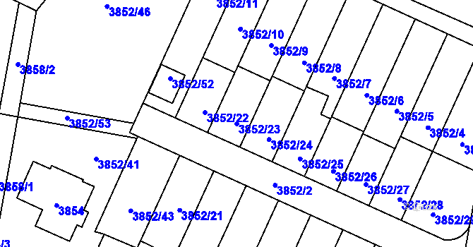 Parcela st. 3852/23 v KÚ Velké Meziříčí, Katastrální mapa