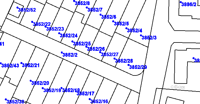 Parcela st. 3852/27 v KÚ Velké Meziříčí, Katastrální mapa