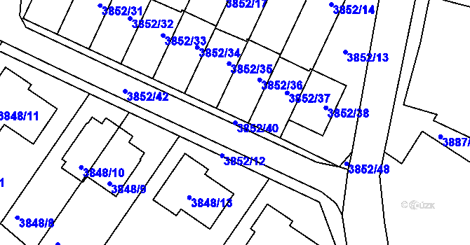 Parcela st. 3852/40 v KÚ Velké Meziříčí, Katastrální mapa