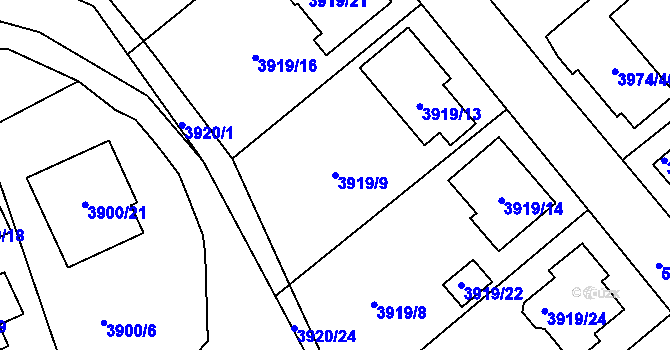 Parcela st. 3919/9 v KÚ Velké Meziříčí, Katastrální mapa