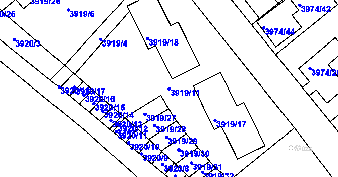 Parcela st. 3919/11 v KÚ Velké Meziříčí, Katastrální mapa
