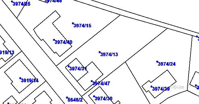 Parcela st. 3974/13 v KÚ Velké Meziříčí, Katastrální mapa