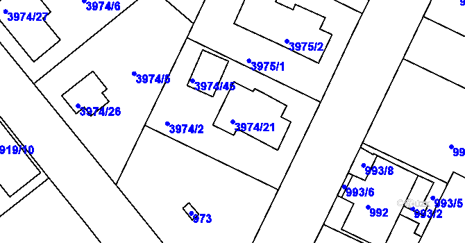 Parcela st. 3974/21 v KÚ Velké Meziříčí, Katastrální mapa