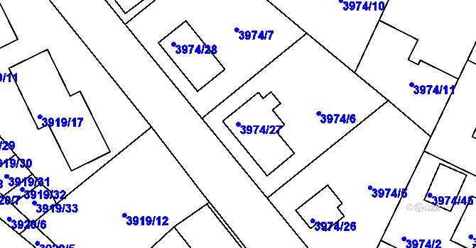 Parcela st. 3974/27 v KÚ Velké Meziříčí, Katastrální mapa