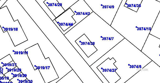 Parcela st. 3974/28 v KÚ Velké Meziříčí, Katastrální mapa