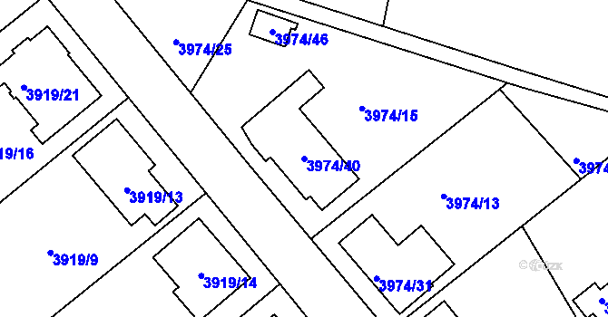 Parcela st. 3974/40 v KÚ Velké Meziříčí, Katastrální mapa