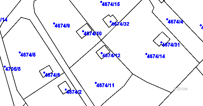 Parcela st. 4674/12 v KÚ Velké Meziříčí, Katastrální mapa