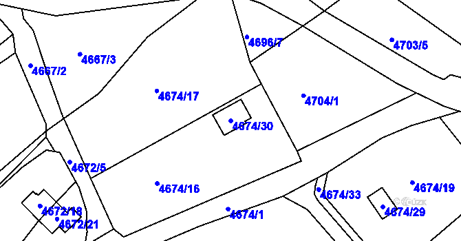 Parcela st. 4674/30 v KÚ Velké Meziříčí, Katastrální mapa