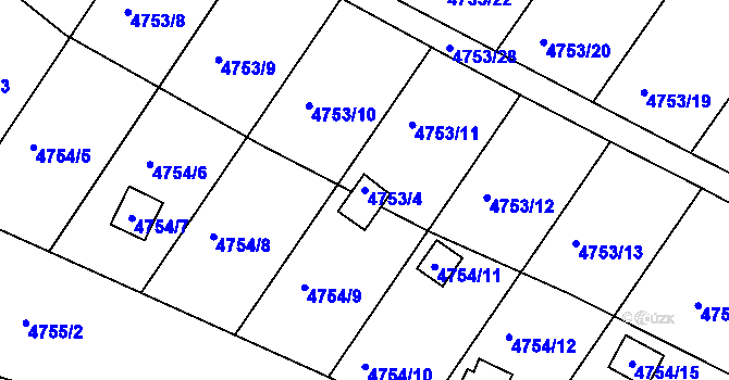 Parcela st. 4753/4 v KÚ Velké Meziříčí, Katastrální mapa
