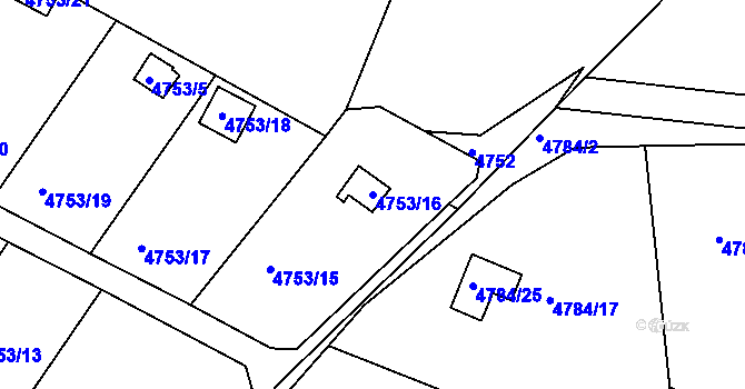 Parcela st. 4753/16 v KÚ Velké Meziříčí, Katastrální mapa