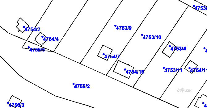 Parcela st. 4754/7 v KÚ Velké Meziříčí, Katastrální mapa