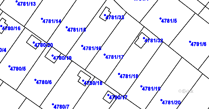 Parcela st. 4781/17 v KÚ Velké Meziříčí, Katastrální mapa