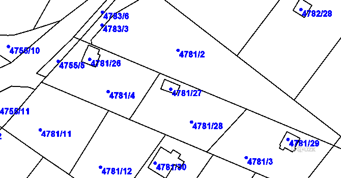 Parcela st. 4781/27 v KÚ Velké Meziříčí, Katastrální mapa