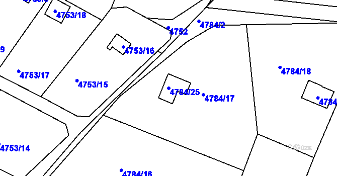 Parcela st. 4784/25 v KÚ Velké Meziříčí, Katastrální mapa