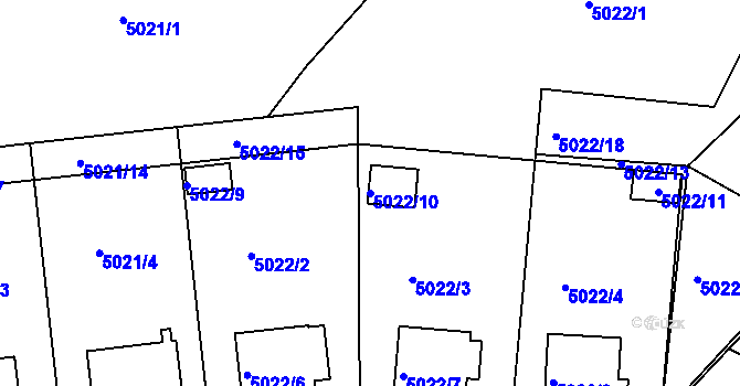 Parcela st. 5022/10 v KÚ Velké Meziříčí, Katastrální mapa
