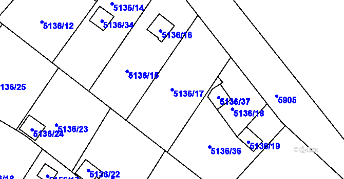 Parcela st. 5136/17 v KÚ Velké Meziříčí, Katastrální mapa