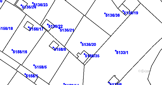 Parcela st. 5136/20 v KÚ Velké Meziříčí, Katastrální mapa
