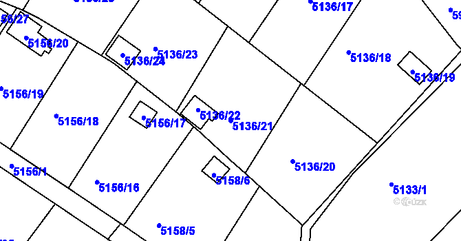Parcela st. 5136/21 v KÚ Velké Meziříčí, Katastrální mapa
