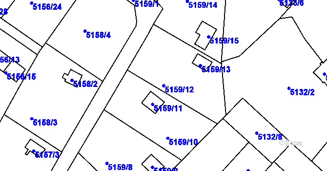 Parcela st. 5159/12 v KÚ Velké Meziříčí, Katastrální mapa