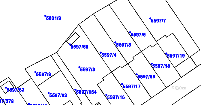 Parcela st. 5597/4 v KÚ Velké Meziříčí, Katastrální mapa