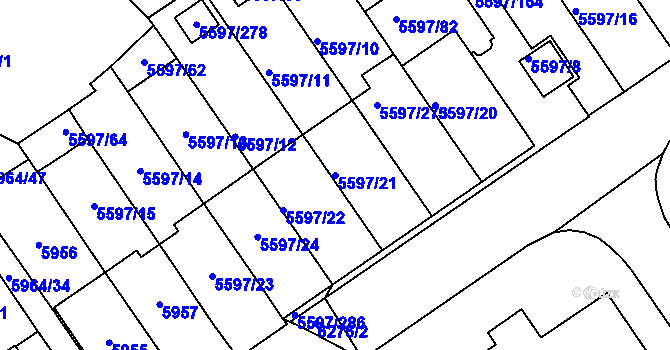 Parcela st. 5597/21 v KÚ Velké Meziříčí, Katastrální mapa