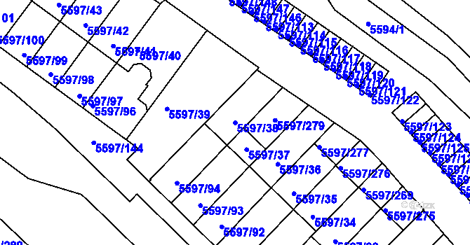 Parcela st. 5597/38 v KÚ Velké Meziříčí, Katastrální mapa