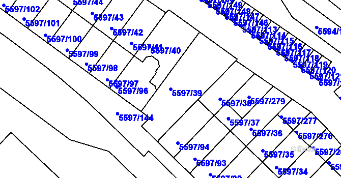 Parcela st. 5597/39 v KÚ Velké Meziříčí, Katastrální mapa