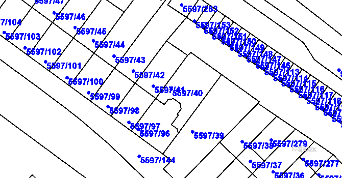 Parcela st. 5597/40 v KÚ Velké Meziříčí, Katastrální mapa