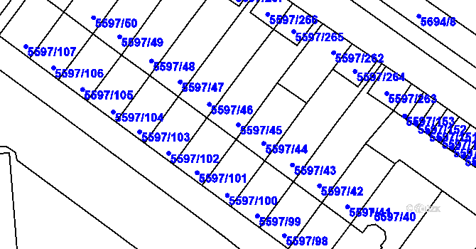 Parcela st. 5597/45 v KÚ Velké Meziříčí, Katastrální mapa