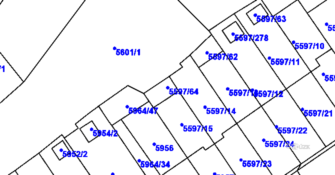 Parcela st. 5597/64 v KÚ Velké Meziříčí, Katastrální mapa
