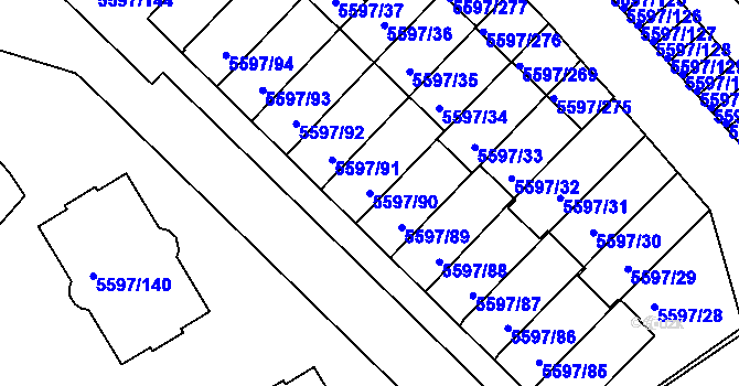 Parcela st. 5597/90 v KÚ Velké Meziříčí, Katastrální mapa