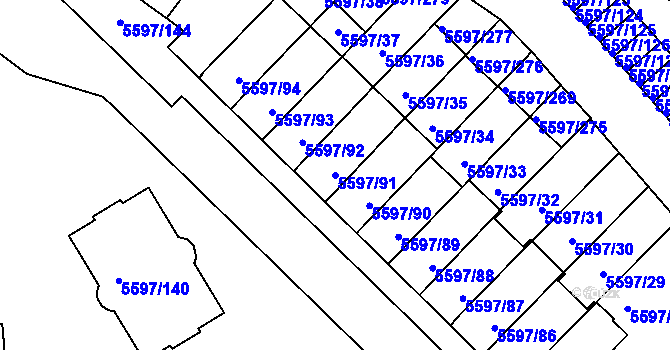 Parcela st. 5597/91 v KÚ Velké Meziříčí, Katastrální mapa