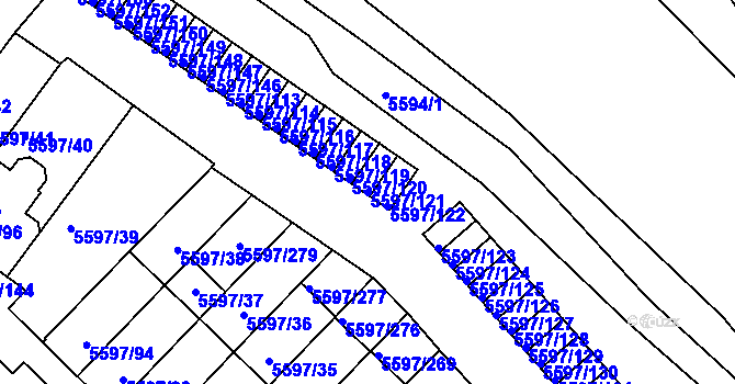 Parcela st. 5597/121 v KÚ Velké Meziříčí, Katastrální mapa