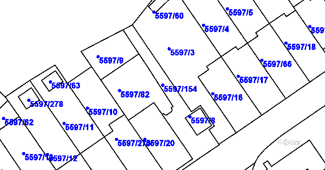 Parcela st. 5597/154 v KÚ Velké Meziříčí, Katastrální mapa