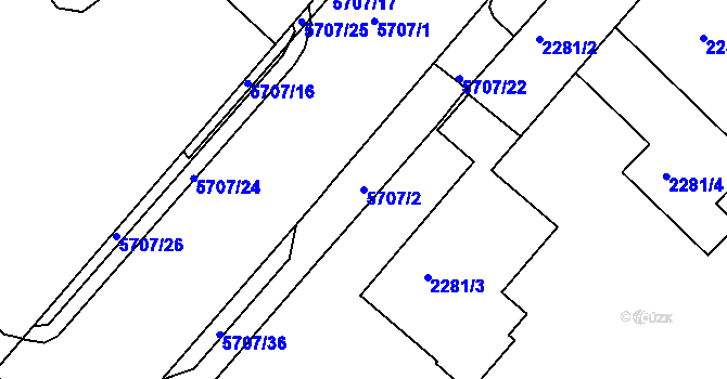 Parcela st. 5707/2 v KÚ Velké Meziříčí, Katastrální mapa