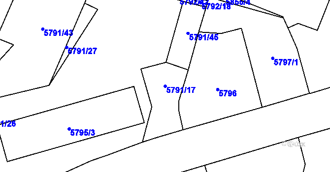 Parcela st. 5791/17 v KÚ Velké Meziříčí, Katastrální mapa