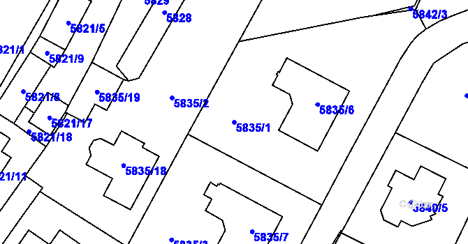 Parcela st. 5835/1 v KÚ Velké Meziříčí, Katastrální mapa