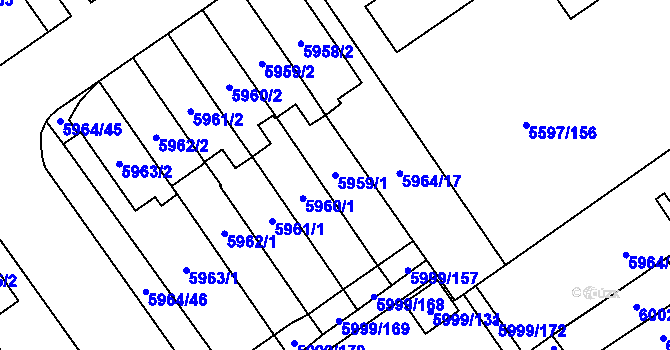 Parcela st. 5959/1 v KÚ Velké Meziříčí, Katastrální mapa