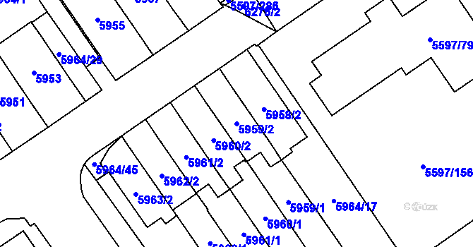 Parcela st. 5959/2 v KÚ Velké Meziříčí, Katastrální mapa