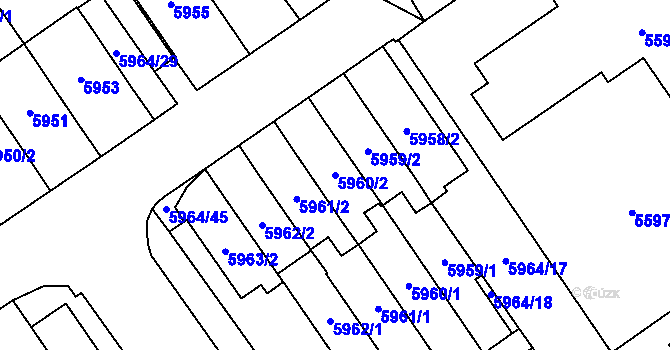 Parcela st. 5960/2 v KÚ Velké Meziříčí, Katastrální mapa