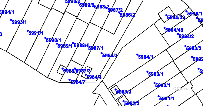 Parcela st. 5964/3 v KÚ Velké Meziříčí, Katastrální mapa