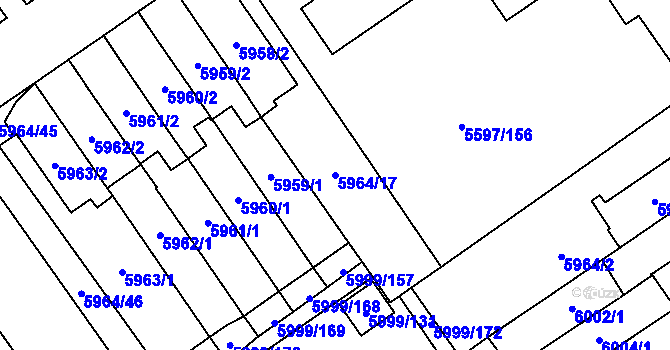 Parcela st. 5964/17 v KÚ Velké Meziříčí, Katastrální mapa