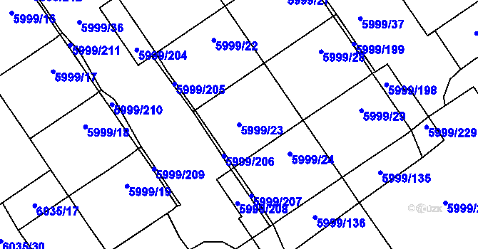 Parcela st. 5999/23 v KÚ Velké Meziříčí, Katastrální mapa