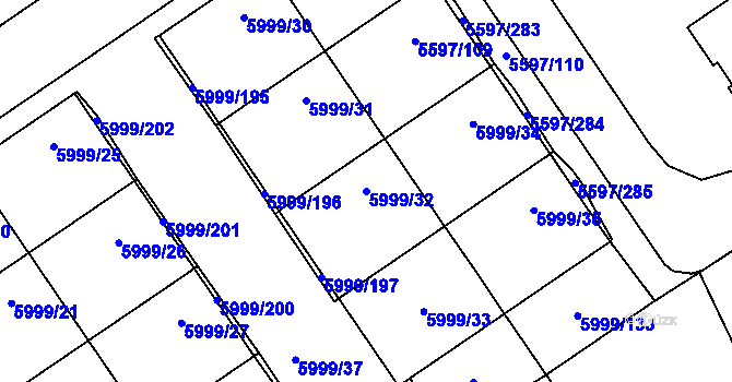 Parcela st. 5999/32 v KÚ Velké Meziříčí, Katastrální mapa