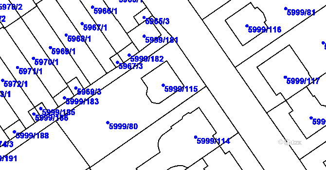 Parcela st. 5999/115 v KÚ Velké Meziříčí, Katastrální mapa