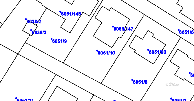 Parcela st. 6051/10 v KÚ Velké Meziříčí, Katastrální mapa